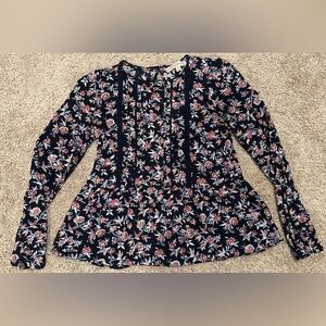 Ann Taylor Loft Womens Shirt Extra Small  Blue Floral Flower Lightweight Boho